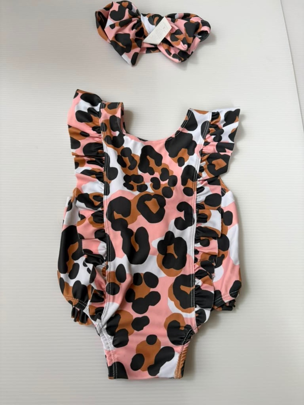 mudpie babygirl swimsuit with matching headband | size 9-12 months